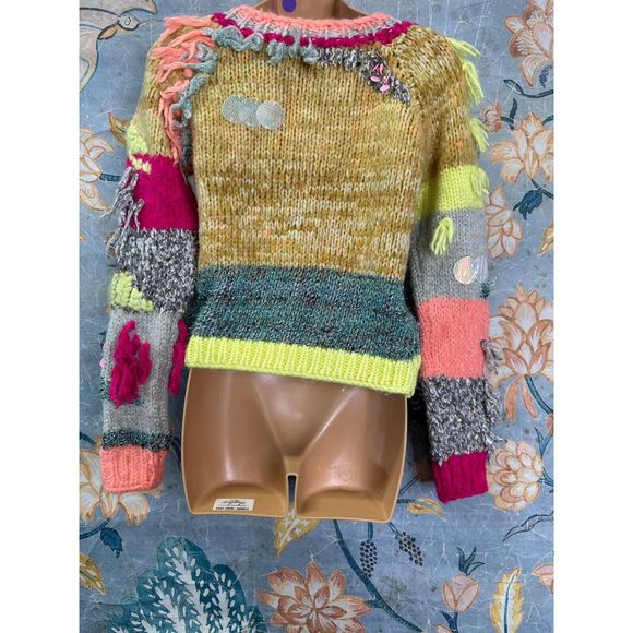 Anthropologie Fringed Colorblock Sweater - Picture 6 of 8